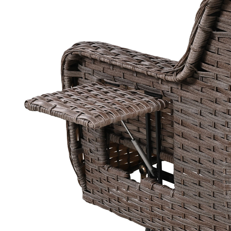 5 Pieces Outdoor Patio Furniture Set with Pet House Cool Bar and Retractable Side Tray, Rattan Wicker Patio Swivel Rocking Chairs Set of 2 with Ottomans for Backyard, Porch, Balcony, Beige