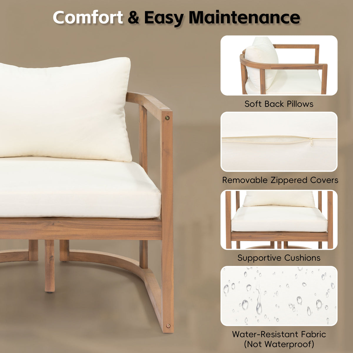 TOPMAX 4-Piece Modern Acacia Wood Sofa Set, photo 6 of 9