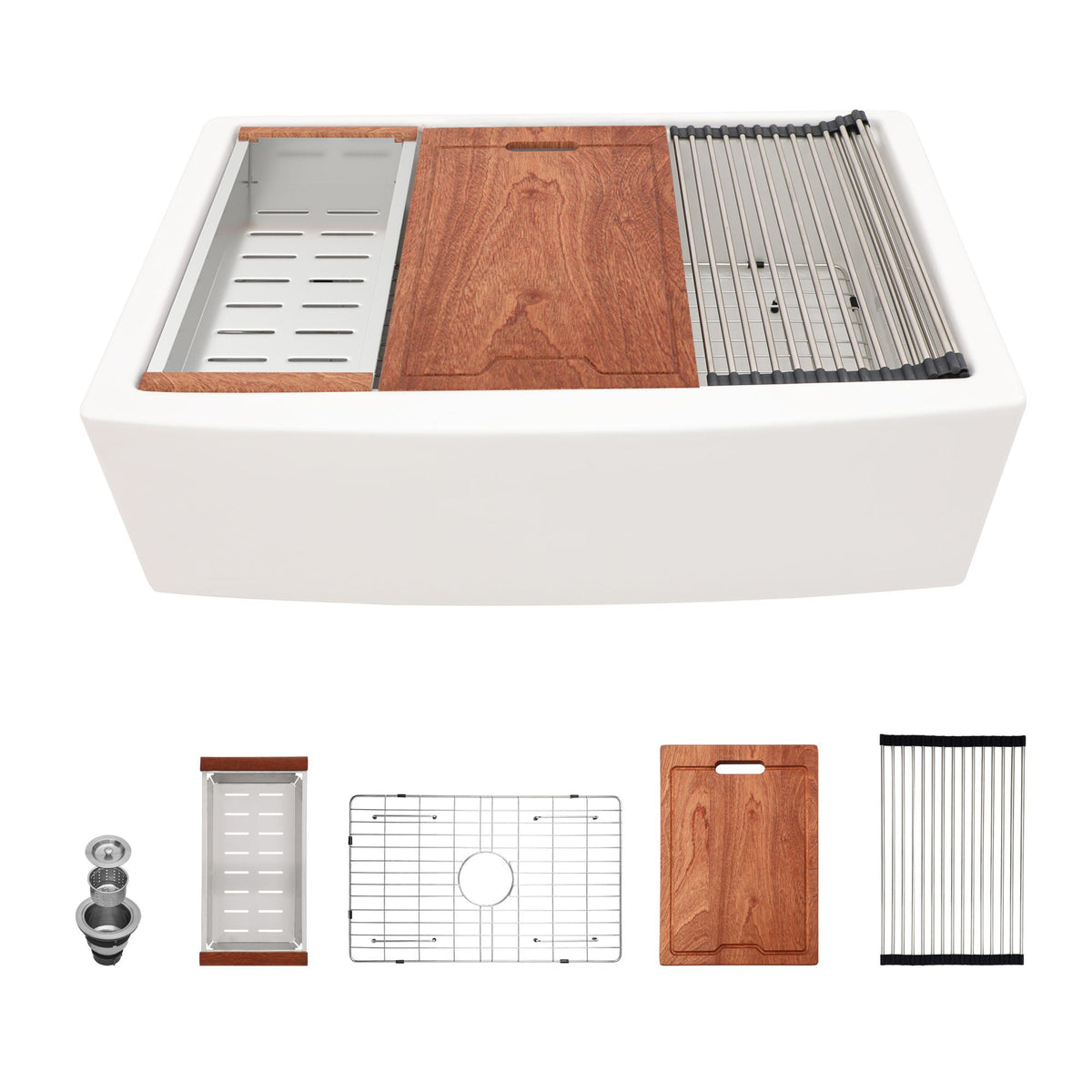 Classic Ceramic Farmhouse Sink Workstation Single Bowl With Durable Finish, photo 5 of 40