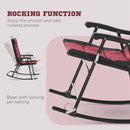 3 Piece Outdoor Patio Furniture Set with Glass Coffee Table & 2 Folding Padded Rocking Chairs, Bistro Style for Porch, Camping, Balcony, Red