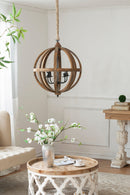 4 - Light Wood Chandelier, Hanging Light Fixture with Adjustable Chain for Kitchen Dining Room Foyer Entryway, Bulb Not Included