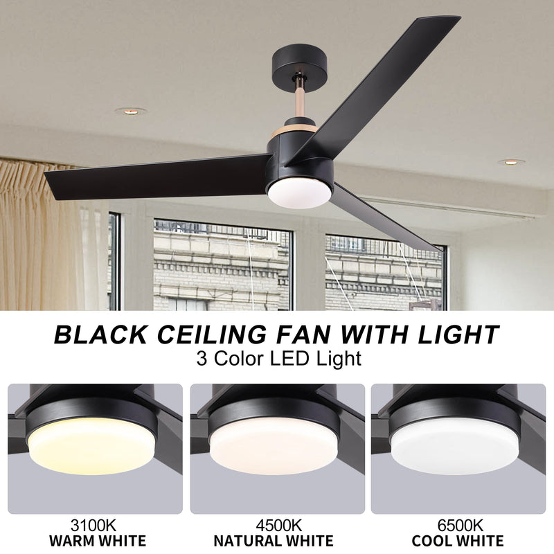 52 Inch Ceiling Fans with Lights Flush Mount, Modern Ceiling Fan with Light and Remote Control - 3 Blades Indoor Outdoor Ceiling Fan Low Profile for Patio Farmhouse Bedroom