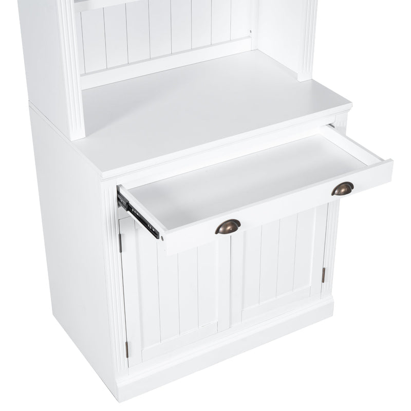 83.4"Tall Bookshelf &Writting Desk Suite,Modern Bookcase Suite with LED Lighting, Drawers,Doors,Study Desk and Open Shelves,2-Piece Set for Living Room,Home Office,Study Room,White