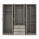 6-Doors Wooden Wardrobe Storage for Bedroom, with Big Drawers, Gray