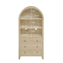 Arched Kitchen Pantry, Modern Farmhouse Wood Kitchen Storage Cabinets, Arched Storage Display Cabinet With Adjustable Shelves, Versatile Cupboard For Kitchen, Dining Room, Living Room - Natural
