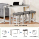 4 Piece Bar Table Set with Power Outlet,Bar Table Set with Chairs,Sofa Bar Table with Stools,Behind Couch Table with 3 Padded Stools,for Living Room,Dining room, White & Grey by Montret