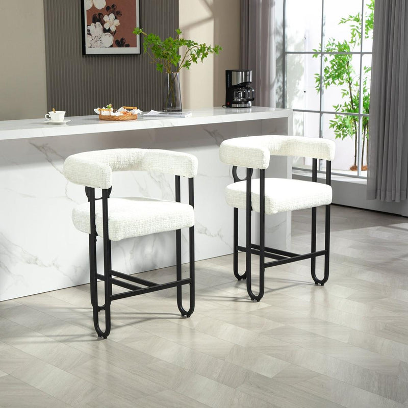 Bar Stools Set of 2, Modern Bar Stool with Back, Black Metal Frames, Upholstered Bar Stools for Kitchen Island, Pub, Club (Beige Chenille)