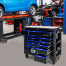 12 Layer Drawer Multi Purpose Tool Cart With Wheels And Iron Top - Black / Blue by HouseOfZazla