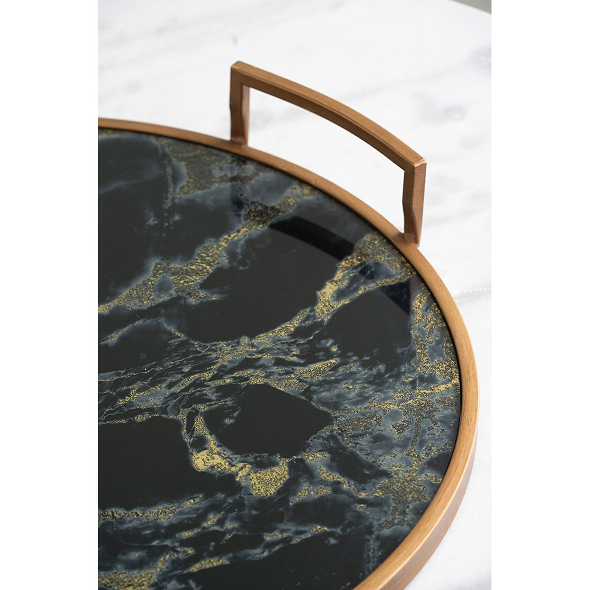 S/2 Round Decorative Tray with Abstract Marbled Design, photo 4 of 10