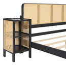 3 Pieces Rattan Platform Full Size Bed With 2 Nightstands,Espresso