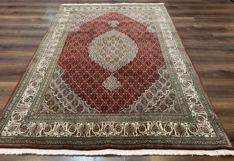 Persian Rug 5x7, Very Fine 330 KPSI, Red and Ivory, Herati Mahi Pattern, Wool & Silk