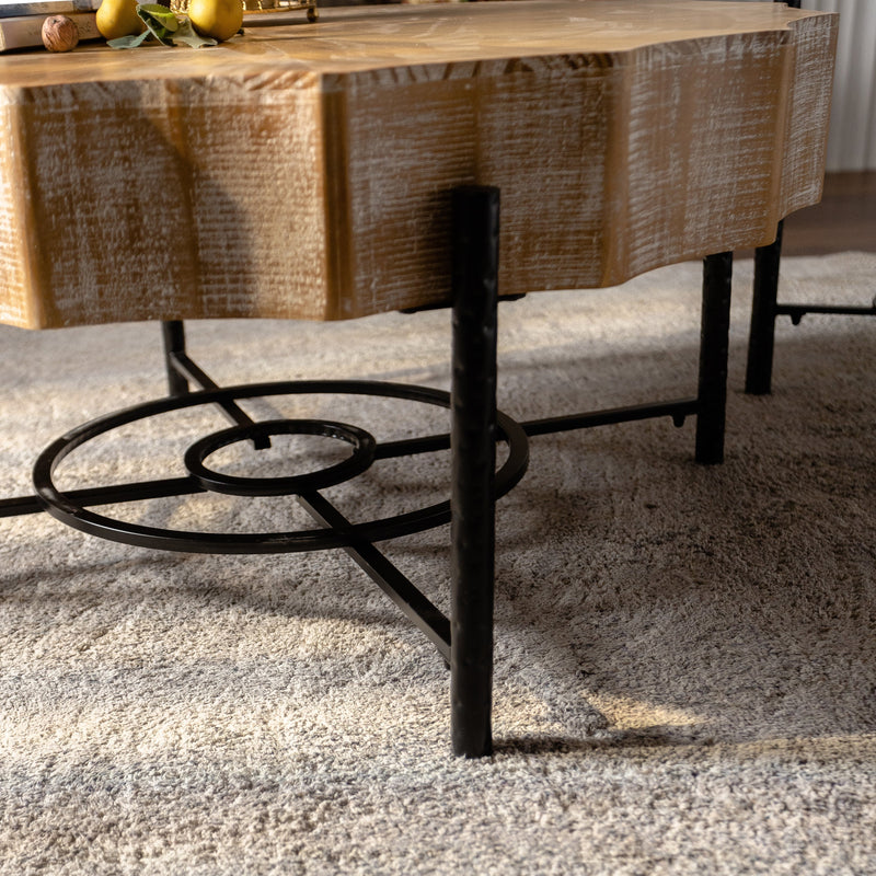 31.5 "Vintage Splicing Lace Shaped Coffee Table with Fir Wood Table Top and Concave Metal Cross Legs (Set of 2)