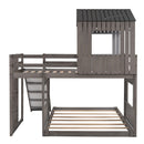 Loft Bunk Bed With Playhouse, Farmhouse, Ladder, Slide And Guardrails by HouseOfZazla