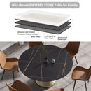 59.05" Modern Artificial Stone Round Carbon Steel Base Dining Table, Can Accommodate 6 People - Black / White by Unique Piece Furniture