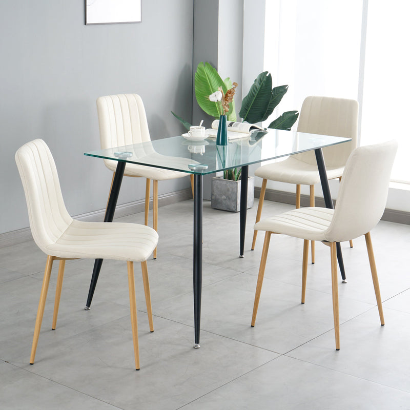 Modern beige cloth dining chair, Fabric Accent Upholstered Chairs Side Chair with wood-transfer Metal Legs for Home Furniture Living Room Bedroom Kitchen Dining room(set of 4)