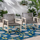 Outdoor Club Chair With Rattan Cover And Acacia Wood Frame - Gray