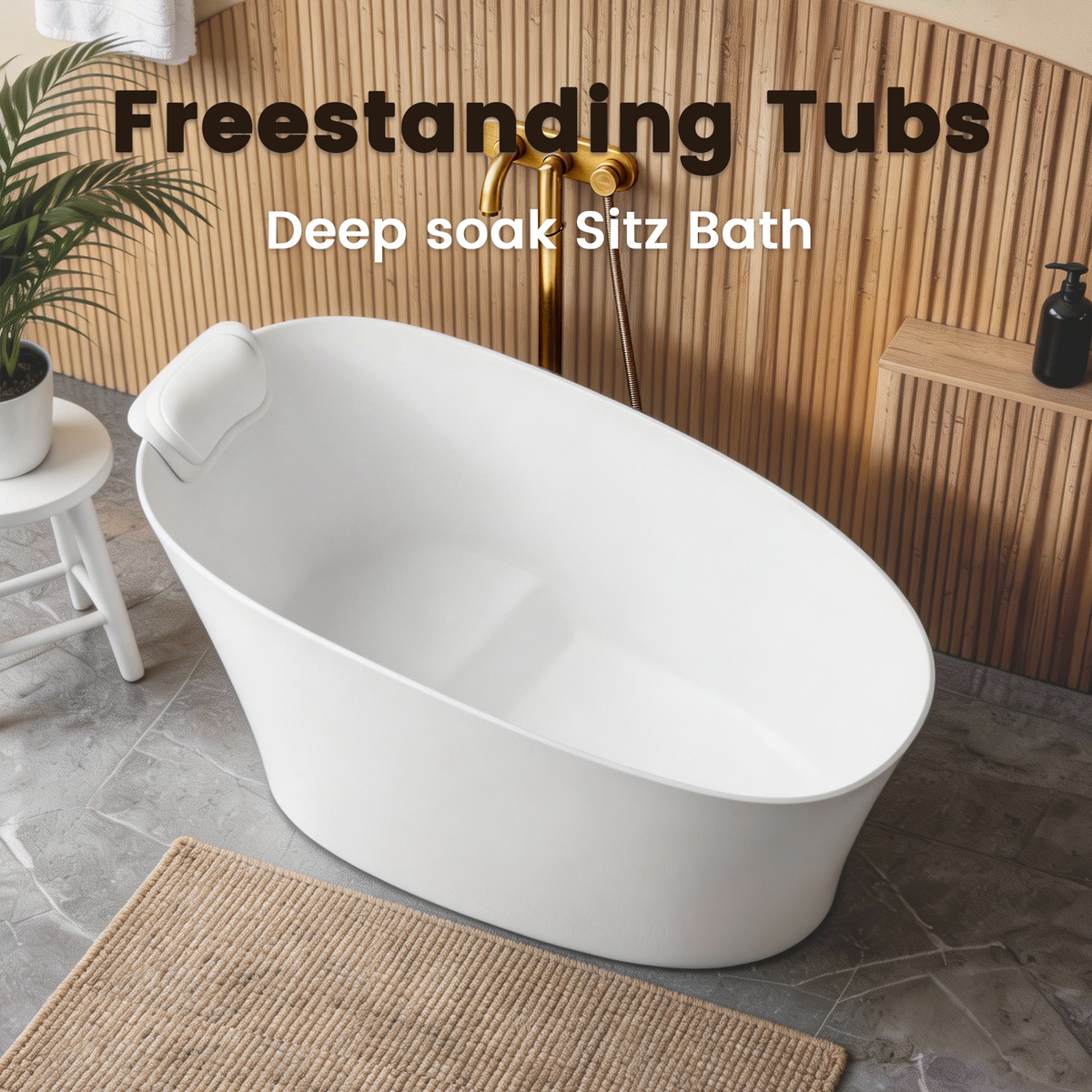 51" Solid Surface Oval Freestanding Glossy Bathtub, photo 3 of 10