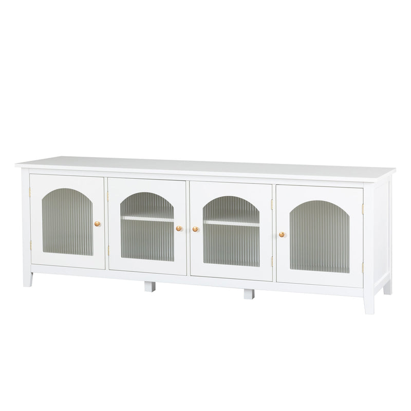 71-inchstylishTVcabinet Entertainment CenterTV stand,TVConsoleTable, Media Console,solidwood frame,Changhong glass door,Metal handle,antique white,canbeplacedin the children's room,bedroom Living Room