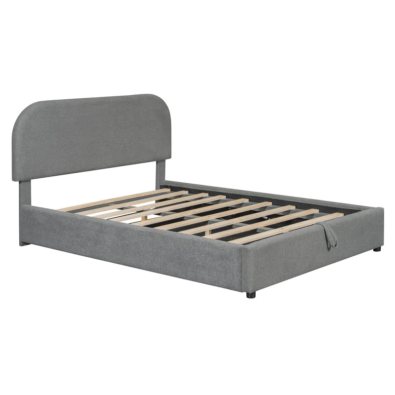 Walker Edison - Teddy Fleece Full  Size Upholstered Platform Bed with Hydraulic Storage System, Gray