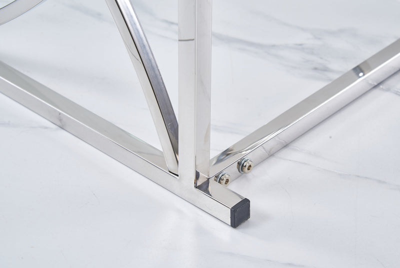 3 Pieces Silver Square Nesting Glass End Tables- Small Coffee Table Set- Stainless Steel Small Coffee Tables with Clear Tempered Glass- 18" Modern Minimalist Side Table for Living Room (Curve)