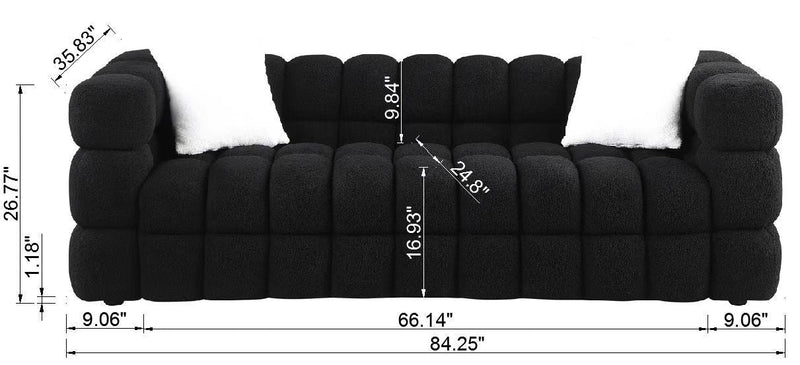 84.3 length, 35.83" deepth, human body structure for USA people, marshmallow sofa,boucle sofa, White color,3 seater