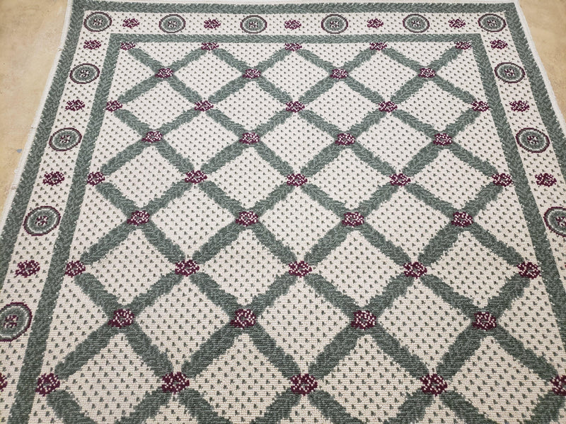 4x5 Panel Design Rug, 4' x 5' Power-Loomed Vintage Rug, Beige & Pine Green Carpet