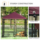 5' x 5' x 5' Dog Kennel Outdoor with Rotating Bowl Holders, Walk-in Pet Playpen, Welded Wire Steel Dog Fence with Water-and UV-Resistant Canopy, Black and Red