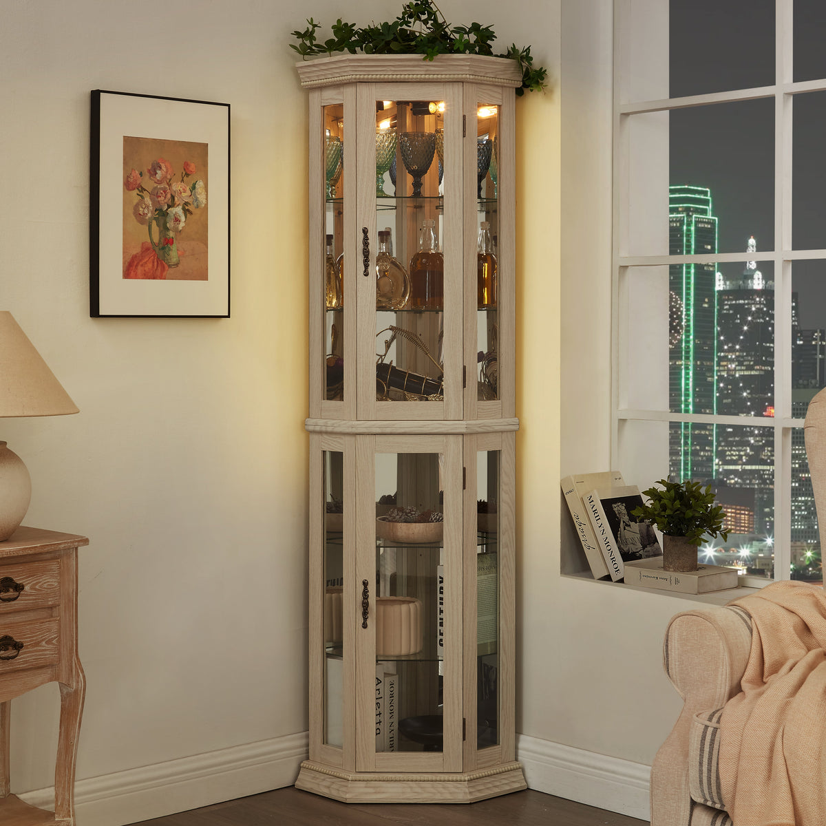 Elegant Lighted Corner Curio Cabinet, photo 6 of 8