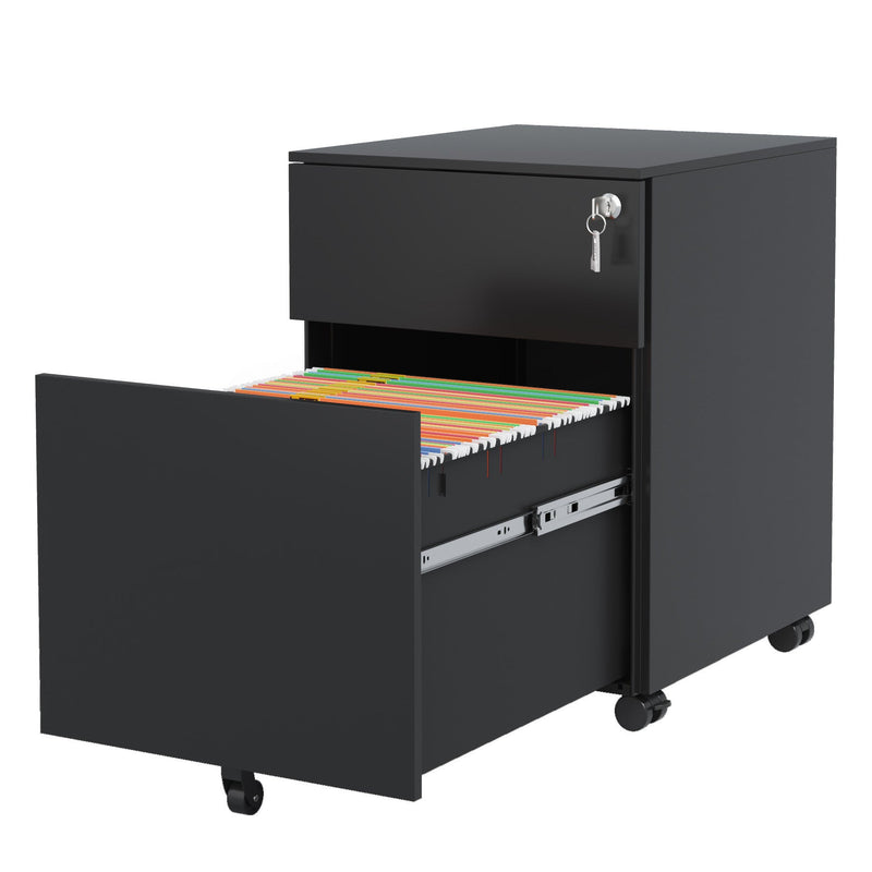 2 Drawer Mobile File Cabinet with Lock Steel File Cabinet for Legal/Letter/A4/F4 Size, Fully Assembled Include Wheels, Home/ Office Design, Black