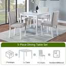 5 Piece Wooden Dining Table Set, Kitchen Table Set with a Square Table and 4 Upholstered Chairs, Wooden Dining Room Table with Crystal Decoration and Chairs Set for Kitchen, Dining Room, White