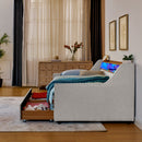 Twin Upholstered Sofa Bed With LED Lights, Storage Drawers, Adjustable Headboard & Wireless Charging - Beige by HouseOfZazla
