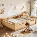 Queen Size Floor Platform Bed with Guardrails