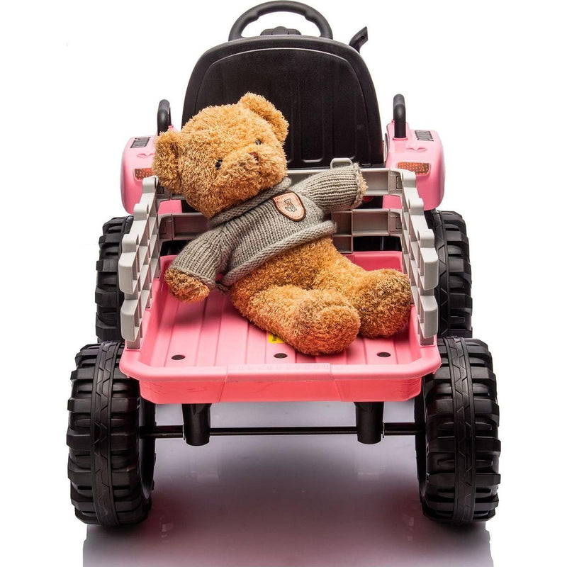 Ride on Tractor with Trailer,24V Battery Powered Electric Tractor Toy, 200wx2motor 1.86-4.97MPH/Remote Control,electric car for kids,Three speed adjustable,USB,MP3, Bluetooth,LED light, safety belt