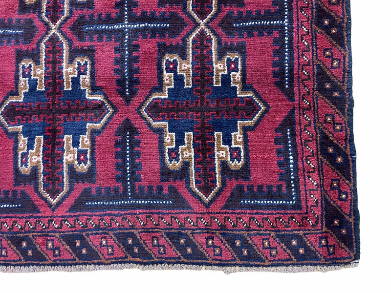 3X5 Vintage Handmade Tribal Wool Rug Balouchi Rug Afghan Rug Red Beige Blue Nice