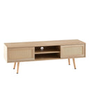 55.12" Rattan TV Cabinet, Double Sliding Doors For Storage, Adjustable Shelf, Solid Wood Legs, TV Console For Living Room by Unique Piece Furniture