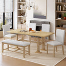 Topmax - 6 Piece Farmhouse Extendable Dining Table Set Trestle Kitchen Table Set With Removable Leaf And Upholstered Dining Chair And Bench For Dining Room by HouseOfZazla