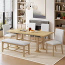 Topmax - 6 Piece Farmhouse Extendable Dining Table Set Trestle Kitchen Table Set With Removable Leaf And Upholstered Dining Chair And Bench For Dining Room by Unique Piece Furniture