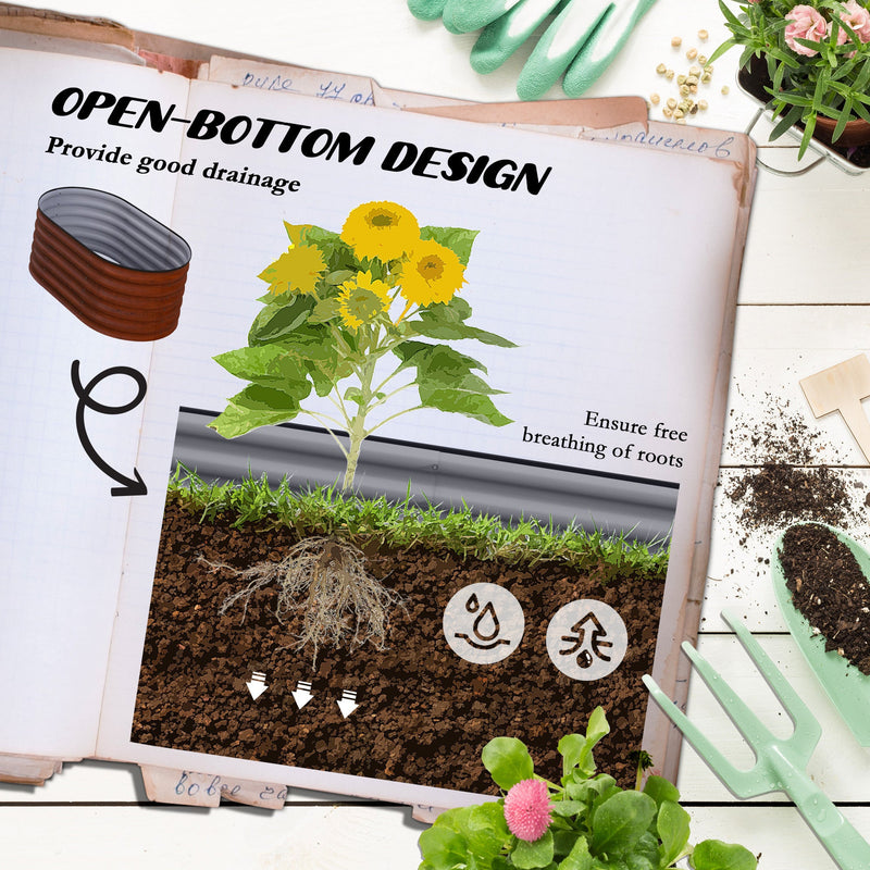 3.5' x 2' x 1.4' Galvanized Raised Garden Bed Kit, Outdoor Metal Elevated Planter Box with Safety Edging, Easy DIY Stock Tank for Growing Flowers, Herbs & Vegetables, Brown