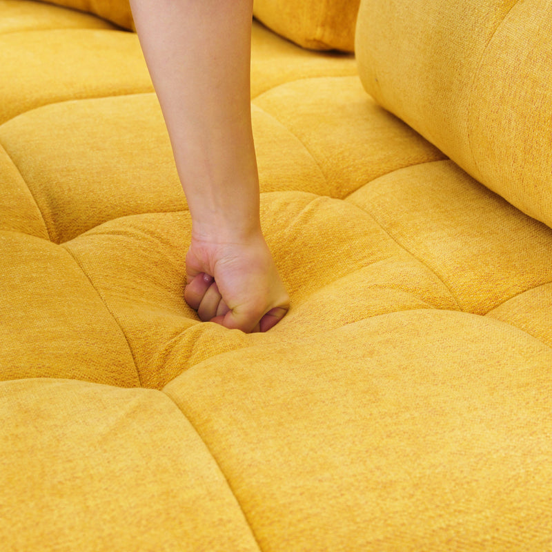 91.73" L-shaped Sofa Sectional Sofa Couch with 2 Stools and 2 Lumbar Pillows for Living Room, Yellow