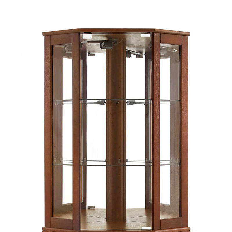 6 Shelf Corner Curio Display Cabinet with Lights, Mirrors and Adjustable Shelves, Walnut