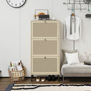 Modern Rattan 3 Door Shoe Rack Cabinet for Entryway