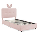 Twin Size Kids Upholstered Bed with Oversized Rabbit Ear Headboard