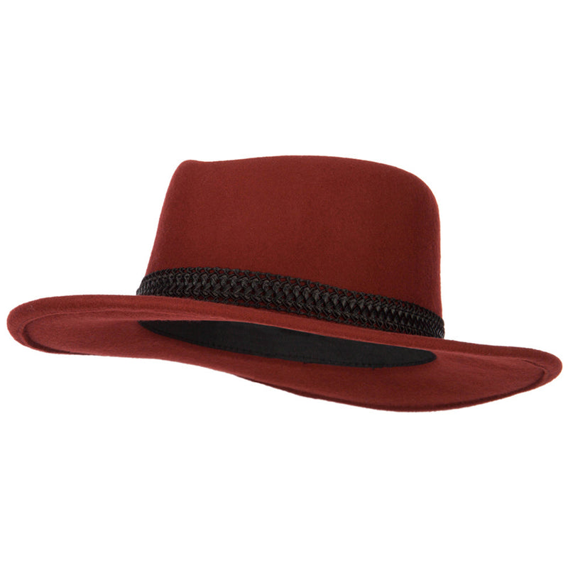 Women's Designed Band Accented Pinched Top Large Brim Wool Fedora Hat