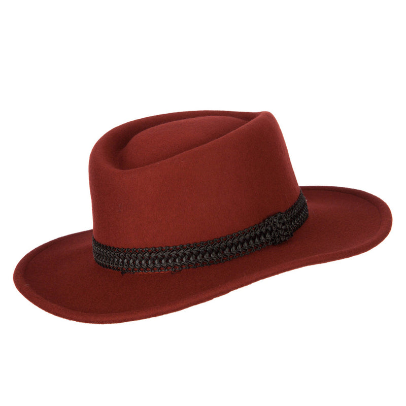 Women's Designed Band Accented Pinched Top Large Brim Wool Fedora Hat