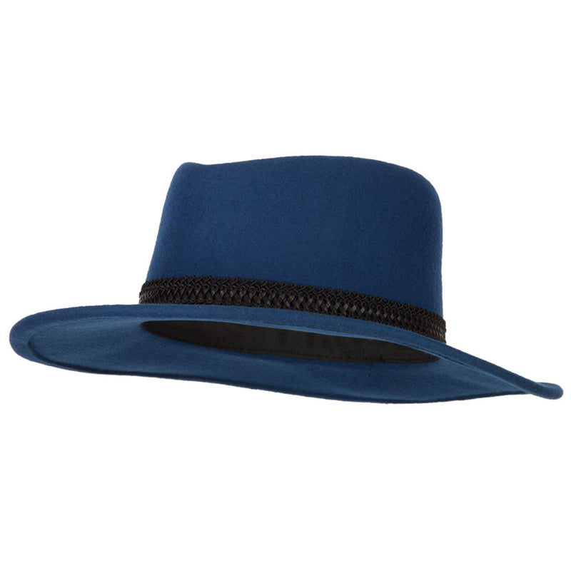 Women's Designed Band Accented Pinched Top Large Brim Wool Fedora Hat