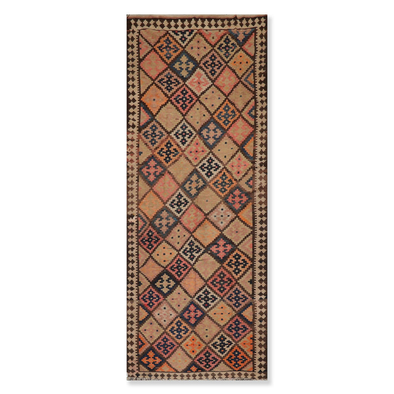 5'2" x 12'9" Vintage Hand Woven Southwestern Kilim 100% Wool Area Rug Brown