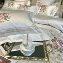 GobekUsa Egyptian Cotton White Embroidery Bedding Set - Queen/King Size - 1000TC Linens
