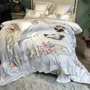 GobekUsa Egyptian Cotton White Embroidery Bedding Set - Queen/King Size - 1000TC Linens