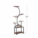 8 Tier Indoor Plant Stand With Grow Lights, S Shaped Metal Shelf For Multiple Plants - Black / Dark Walnut