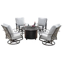 Aluminum 44-in Round Patio Fire Table Set with Swivel Rocking Chairs